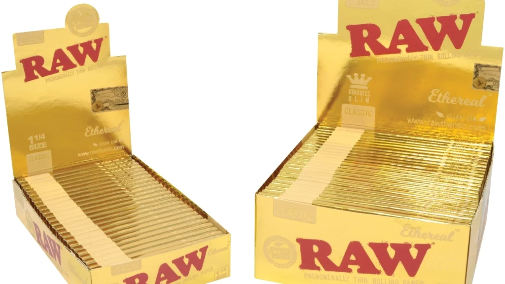 RAW rolling papers packages displayed with legal gavel symbolizing copyright lawsuit victory against counterfeit manufacturers